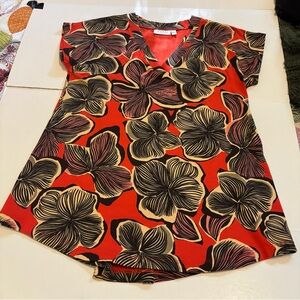 Masai Copenhagen  sz S short tunic, blouse in vivid red floral